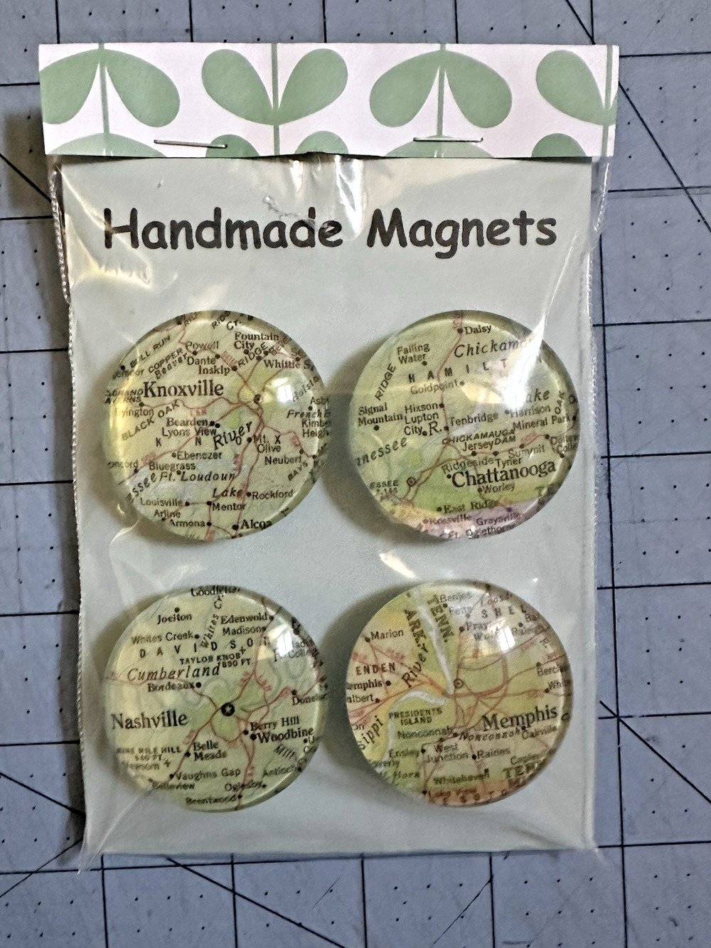 4 Pack Handmade Tennessee Cities Refrigerator Magnets Heavy Duty 1.5" Round